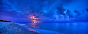Lightning Storm at Beach Over the Atlantic Ocean
